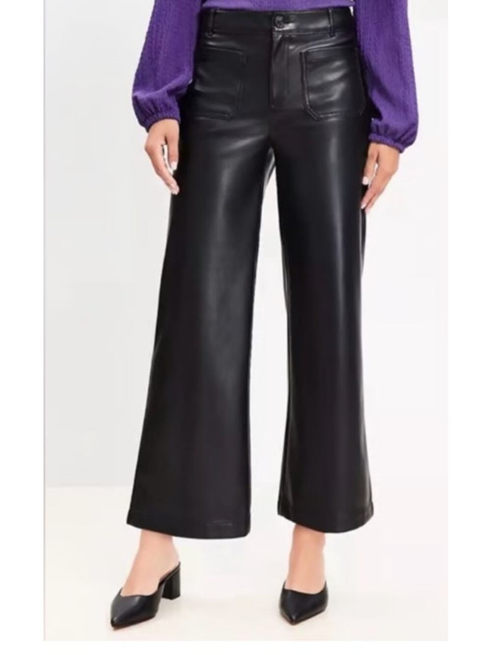 LOFT Faux Leather Wide Leg Crop Pants Size 6 High Rise Modern Minimal Chic‎
